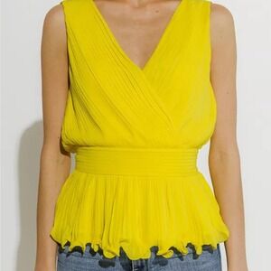 NWT Endless Rose Pleated Peplum Top Size M Chiffon V-Neck Party Bright Bold